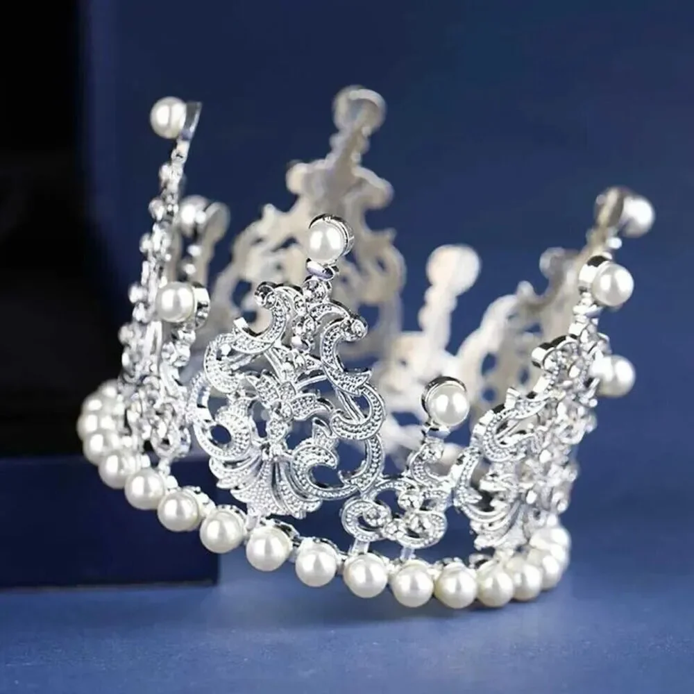 Silver Imitation Pearl Mini Crown Cake Topper Birthday Decor Decoration Wedding